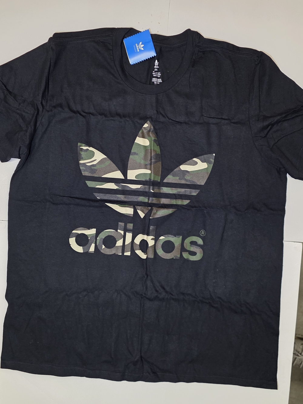adidas Black Tee with Camo Trefoil Logo